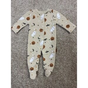 Lila & Jack Halloween Quilted Footed Sleeper Ghost Pumpkin Beige 0-3M